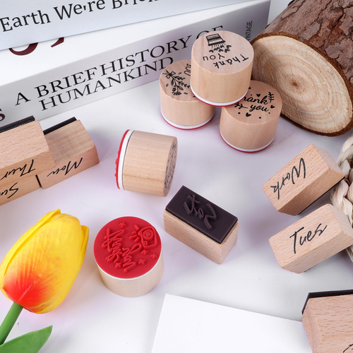 Holzstempel Danke Stempelset 14Stk Motivstempel Muster Handmade Stempel Vintage - Bild 5 von 7