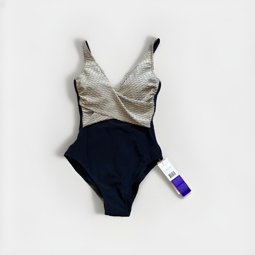 NWT Gottex Womens Colorblock V Neck One Piece Swimsuit Size 8 Beach Vacation