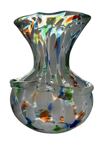 Czech Art Glass Vase With Splatter Applied Glass 7 1/4 inch Tall X 6 inch Wide