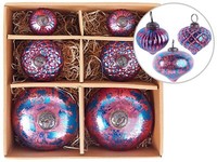 Christbaumschmuck 6Er Set Glas Rosa/Blau Handgemachte Weihnachtskugeln Astrale