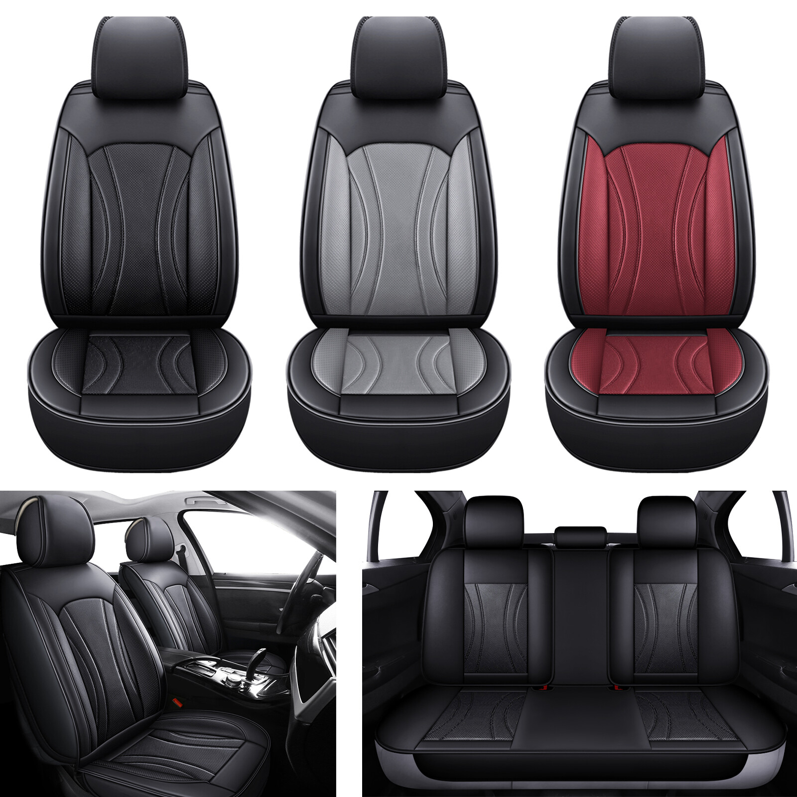 Car Seat Cover Full Set Waterproof Leather Universal For Sedan SUV Hatchback-image