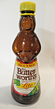 Vintage 1996 Mrs. Butterworth  s Thick  n Rich Lite Syrup Glass Bottle w/ labels
