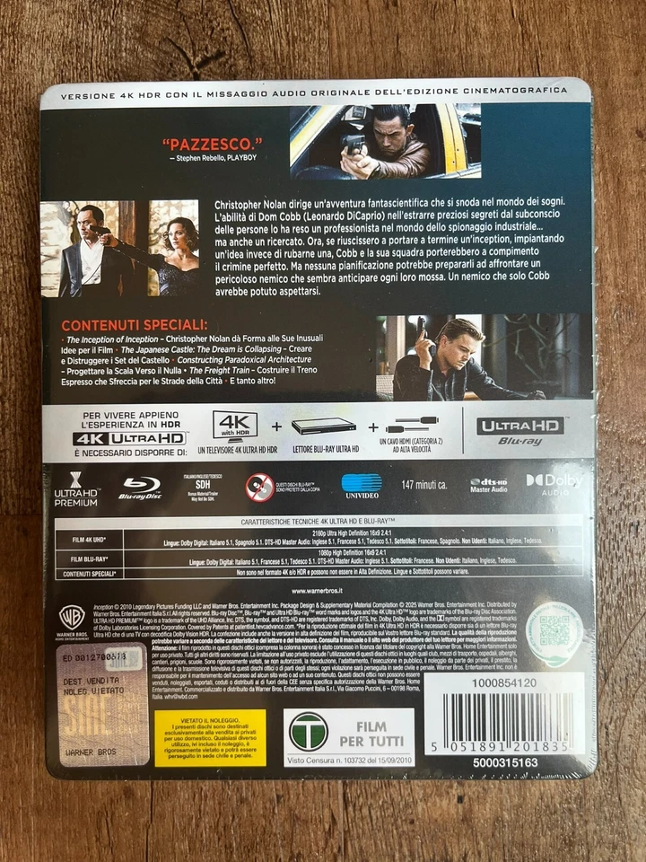 Inception w. Steelbook (4K UHD + Blu-ray, 2010, EU Import, Region Free) *NEW* - Image 2 of 4