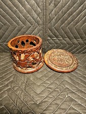 Hand Carved Wooden Coaster Set With Holder African