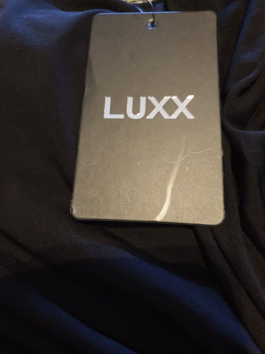 LUXX EVENING DRESS BLACK RUCHED DIAMANTE TRIM ELASTANE SIZE L BNWT STUNNING - Picture 5 of 7