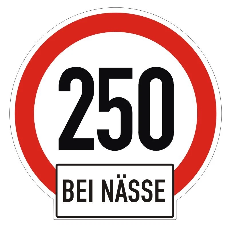DITGENS Warnschild 250 km bei Nässe Aufkleber Autoaufkleber Sticker Motorrad Bike N.7596