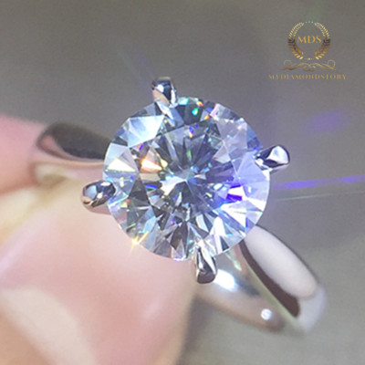Moissanite Solitaire Engagement Ring Round Cut 2 Carat Solid 14K White Gold VVS1