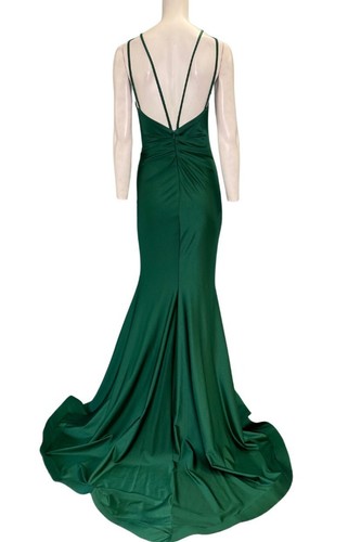Jessica Angel 314 V-neck High Leg Slit Strappy Back Gown Hunter Size Small NWT - Picture 2 of 5