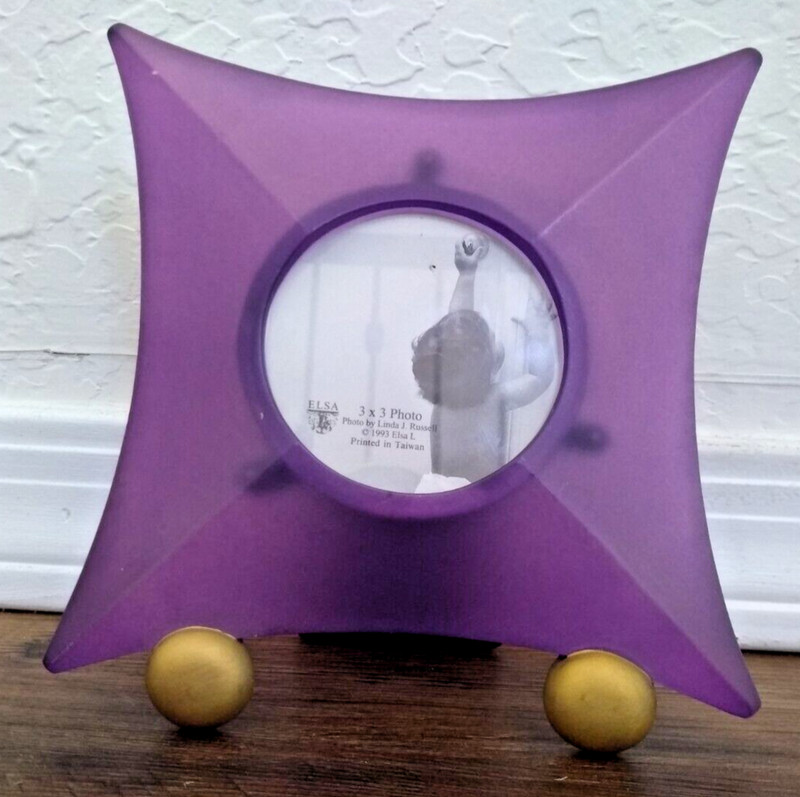 Aaron Brothers 3X3 Circle Girl's Diamond Picture Frame 1993 Purple W/Stand Used