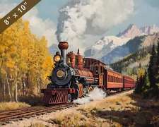 Old-fashioned train in Colorado Springs oil painting 8x10 Print