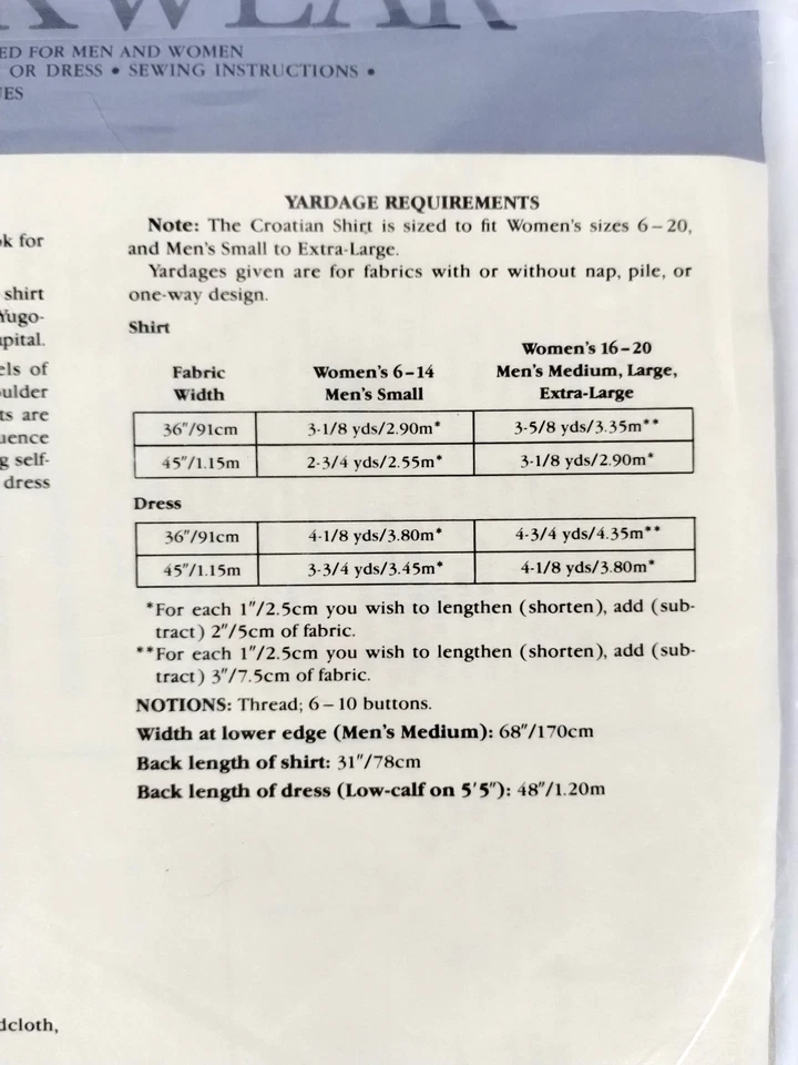 Folkwear #117, "Croatian Shirt, Ethnic Pattern for Shirt or Dress, Sewing & Tuck - Image 3 of 4