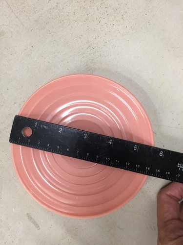VTG Hazel-Atlas Moderntone 6 Inch Pink Glass Plate Pastel Ring Design Platonite - Picture 3 of 3