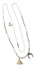 Long Necklace Charms Pink And Bronze Facated Bead Tassel Rhinestone Cresent Moon