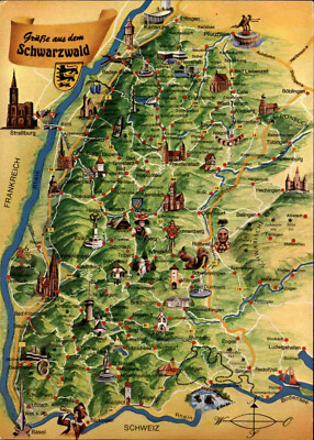 Reliefkarte Postkarte Landkarte Wanderkarte Map Region SCHWARZWALD Black Forest