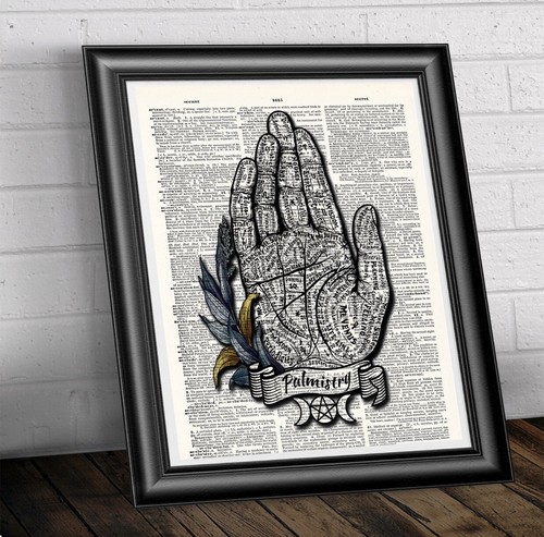 Arte de pared de quiromancia en página de libro de diccionario, decoración de brujería - Imagen 2 de 3