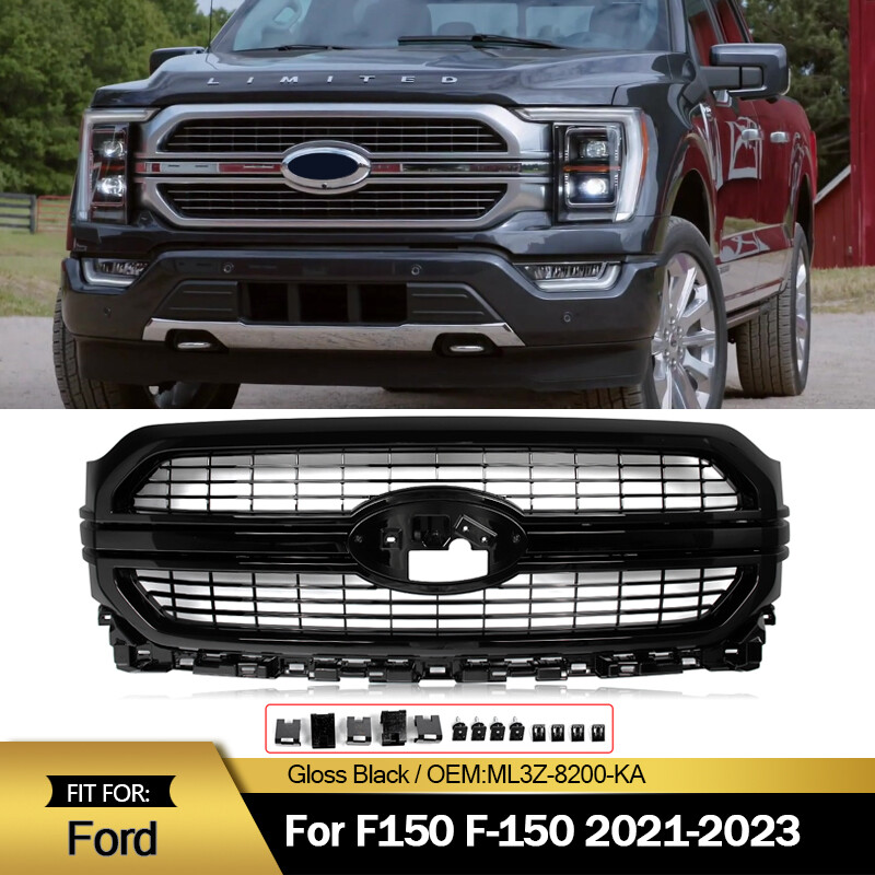 Front Bumper Grille Gloss Black For Ford 2021-2023 F-150 F150