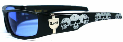 Locs Herren Biker Sonnenbrille - Schwarzes Gestell Schädel Tempel