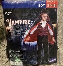 New Vampire Costume Boys Small 4-6 Shirt Cape Pants Cosplay Halloween
