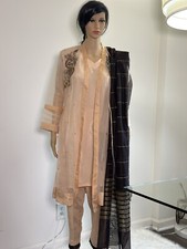 Pakistani Peach Shalwar Kameez Organza Gown Embroidered Fancy Party Wear