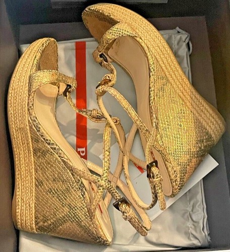 Zapatos Prada Talla 8 EE. UU. / 39,5 UE Marrón Estampado Animal Plataforma Cuñas con Caja - Imagen 2 de 6