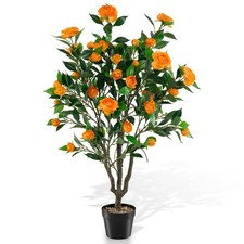40 Artificial Camellia Tree w/37 Flowers, River Stones for Living Room Front