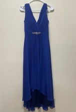 ELIZA J  Size: 2 Crystal Detail Chiffon High-Low Sleeveless Gown Blue V-Neck