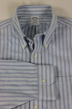 Brooks Brothers Mens Regent Oxford Cotton Button Down Shirt 17.5 35 Blue Striped