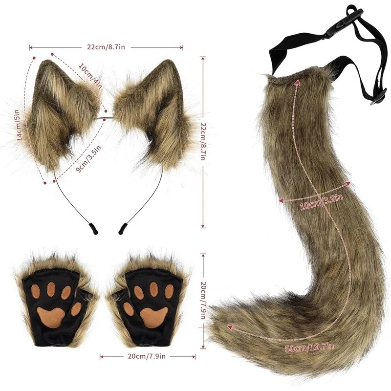 Conjunto de Disfraz de Animal de Piel Sintética Cola Ajustable Diadema Guantes Fiestas de Halloween EE. UU. Foto 3 de 4
