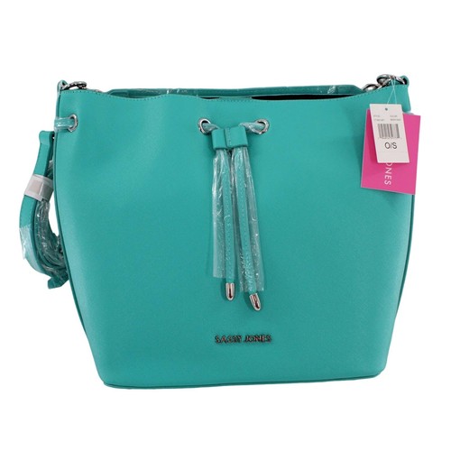 Sassy Jones Emma Saffiano Aqua Faux Leather Bucket Bag #SJ65 - Picture 1 of 4