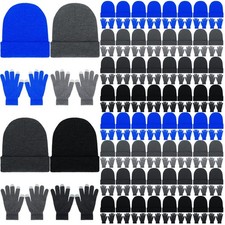 Suhine 128 Pcs Bulk Winter Hats and Gloves Set Warm Beanie Gloves Pack Homele...