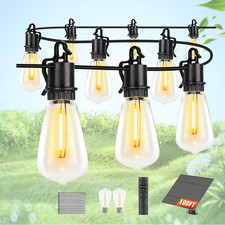 NEW 100FT Solar String Lights Outdoor Waterproof ST38 Edison Bulbs Remote Contro