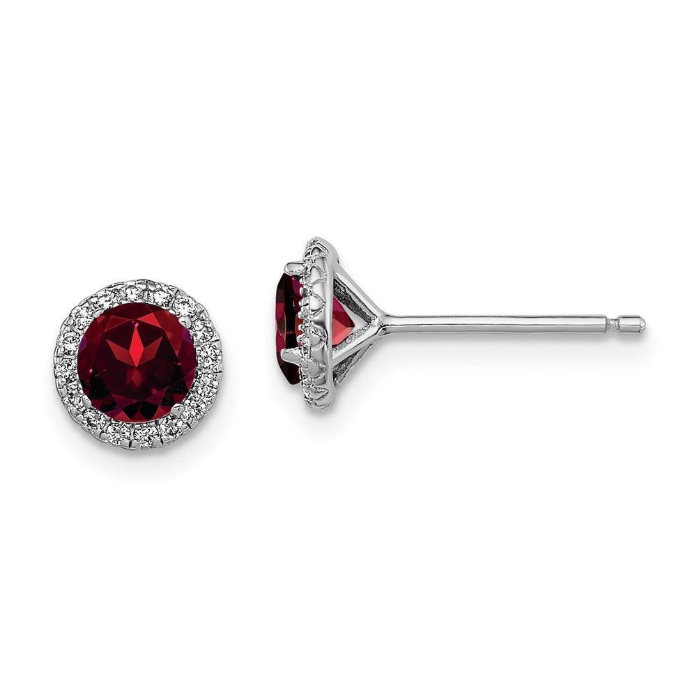 925 Sterling Silver Rhodium-plated Garnet and Cubic Zirconia Post Stud Earrings