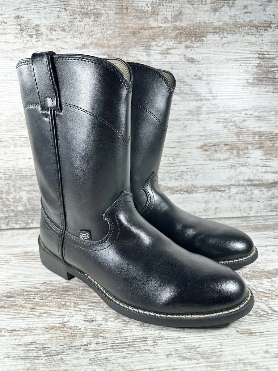 Justin Men’s Western Black Leather Cowboy Boots sz 10.5B Almond Toe 3133 Justin Boots Black Western Boots for Men for Sale | Shop New  main image 4