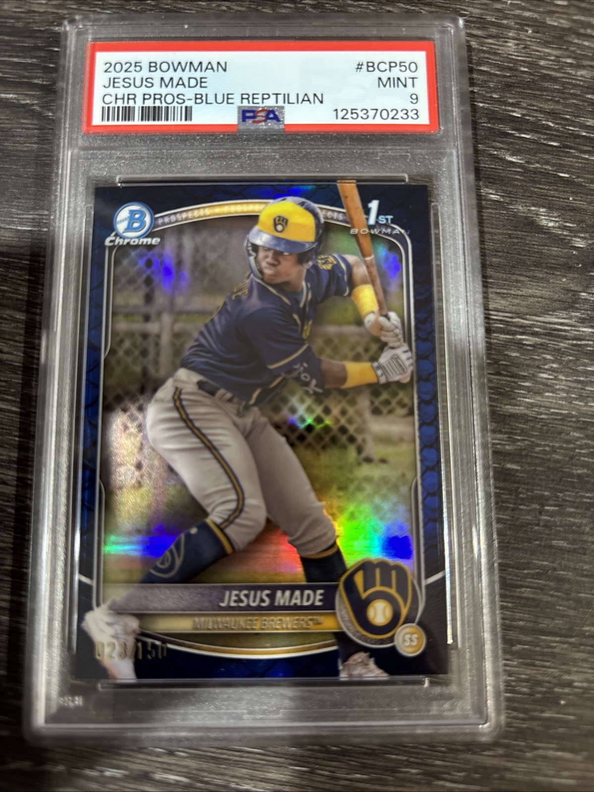 2025 Bowman Chrome Prospects Jesus Made #BCP50 Blue Reptilian Refractor /150(RC)