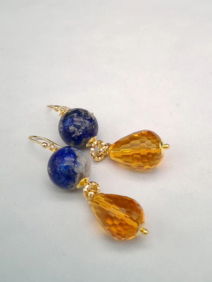 Orecchini donna pendenti goccia argento 925 lapislazzulo blu quarzo monachella - Immagine 4 di 4