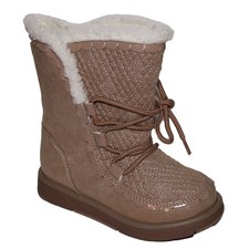 Lands End Girl's Size 9, Fleece Lined Cozy Winter Boots, Tan Dark Fawn Shimmer