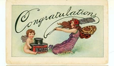 FANTASY-CONGRATULATIONS-INK WELL/CHERUB/QUILL-FAIRY-UDB-PRE1910-(#114)
