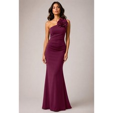 NEW BETSY  ADAM Scuba Long Formal Dress 6 One Shoulder Flower Purple Prom Maxi