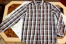 Infinity Man Hemd Gr. L 41 42 kariert schwarz braun weiß Kragen langarm geknöpft