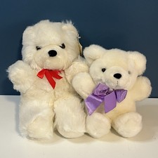 VTG White Teddy Bears Plush Lot Of 2 Stuffed Animal Sm Fiesta  Lucky 7  11  