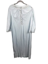 Vintage Sears Blue Nylon Nightgown Long Sleeve Lace Trim Size 42-44