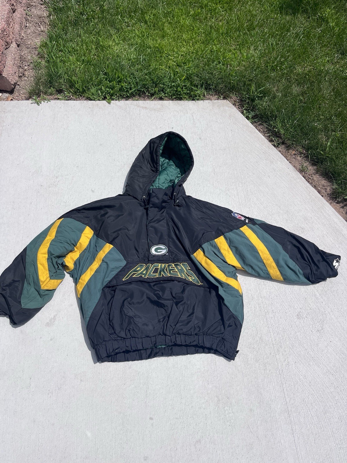 VTG 90s STARTER Green Bay Packers Pullover Jacket Wisconsin Football Hooded Size L