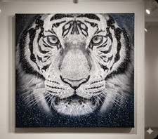 Glitzer Leinwand L&ouml;we/Elefant/Tiger Wandbild Wohndeko 50 cm schwarz wei&szlig; grau