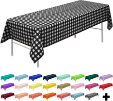 Black Gingham Checkered Plastic Tablecloths 3 Pack Disposable Table Covers 54 X