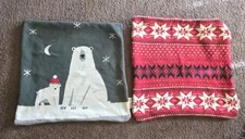 Set of 2 Christmas Throw Pillow Covers Polar Bear 18x18 & Nordic Snowflake 19x19