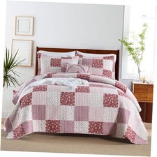 Cotton Bedspread Quilt Bedding Sets King Red White Patchwork Pattern