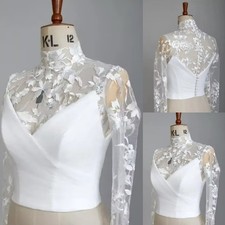 Wedding Jackets Lace Wedding Floral Wraps Long Sleeves High Neck Lace Jacket