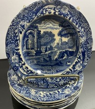 Set of 6 Blue Spode Italian 5 1/2" Mini Plates Old Mark