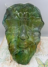 Beautiful Green and Amber Art Glass "Green Man" Face Mask 11"