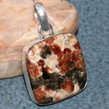 925 Silver Plated Natural Garnet In Limestone Pendant 1.5